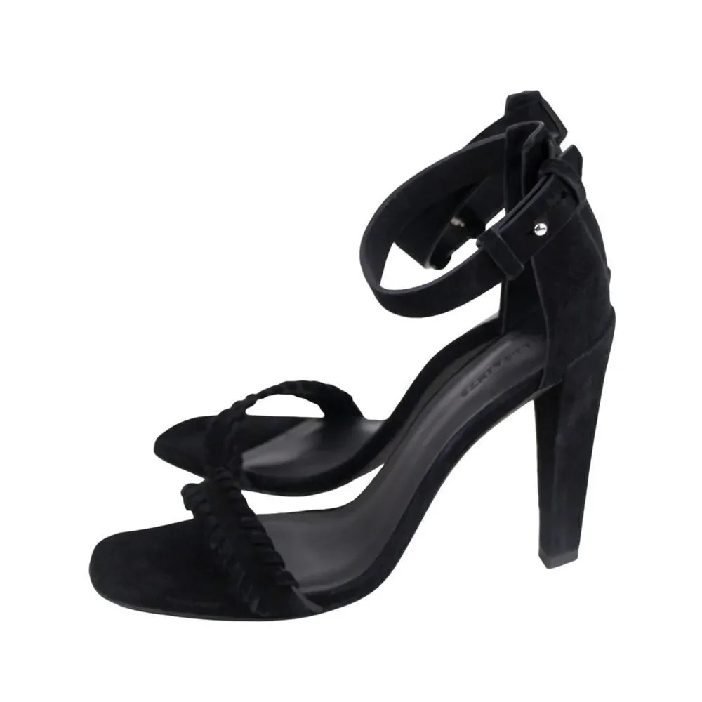 AllSaints BLACK GENUINE LEATHER SUEDE HIGH HEEL OPEN TOE STRAPPY SANDALS Sz 40 - Picture 4 of 11